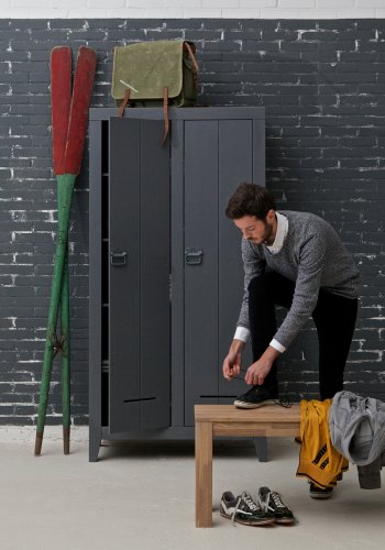 WOOOD Kluis skab, m. 2 lger og 4 hylder - stlgr fyrretr