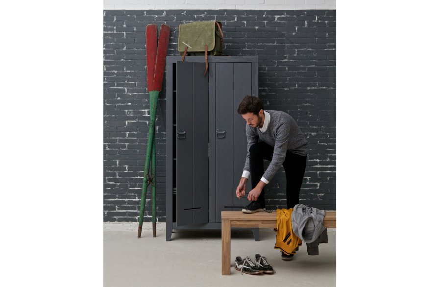 WOOOD Kluis skab, m. 2 lger og 4 hylder - stlgr fyrretr