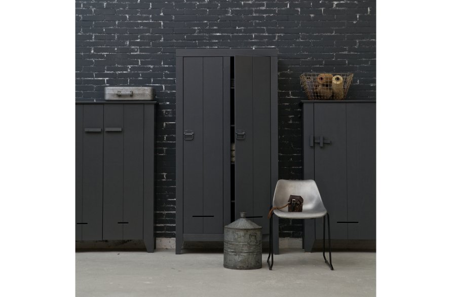 WOOOD Kluis skab, m. 2 lger og 4 hylder - stlgr fyrretr