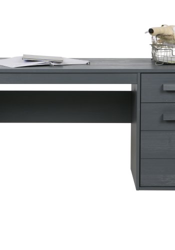 WOOOD Dennis skrivebord, m. 1 lge, 1 hylde og 1 skuffe - stlgr fyrretr (141x59)