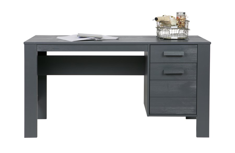 WOOOD Dennis skrivebord, m. 1 lge, 1 hylde og 1 skuffe - stlgr fyrretr (141x59)