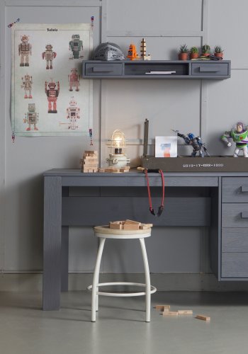 WOOOD Dennis skrivebord, m. 1 lge, 1 hylde og 1 skuffe - stlgr fyrretr (141x59)