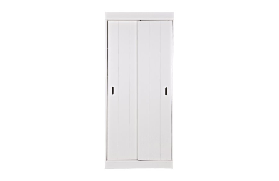 WOOOD Row garderobeskab, m. 2 skydelger og hylder - hvid fyrretr og melamin