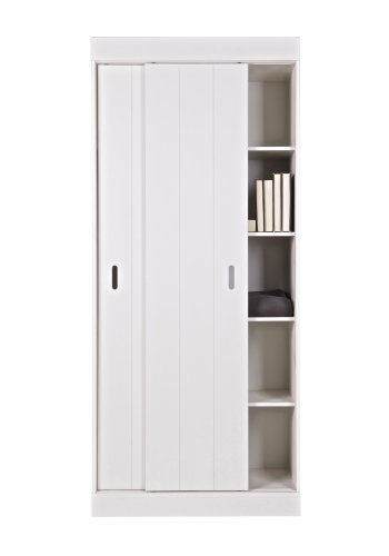 WOOOD Row garderobeskab, m. 2 skydelger og hylder - hvid fyrretr og melamin