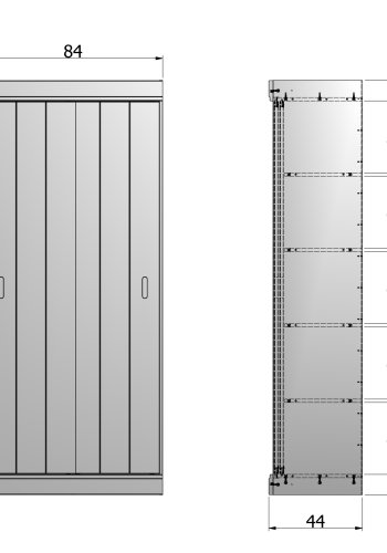 WOOOD Row garderobeskab, m. 2 skydelger og hylder - hvid fyrretr og melamin