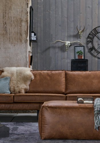 BEPUREHOME Rodeo puf - cognac stof (120x60)