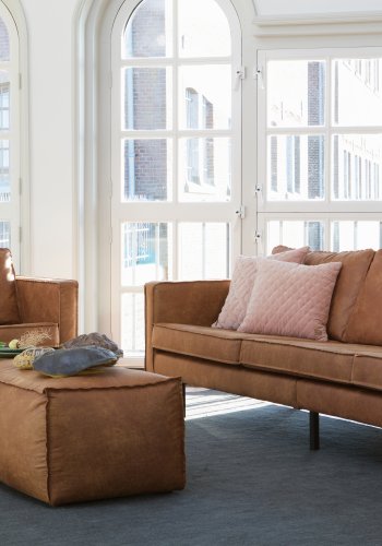 BEPUREHOME Rodeo puf - cognac stof (120x60)