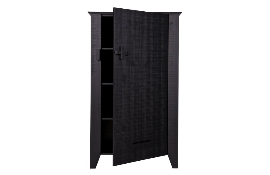 WOOOD Gus bondeskab, m. 1 lge og 3 hylder - sort fyrretr