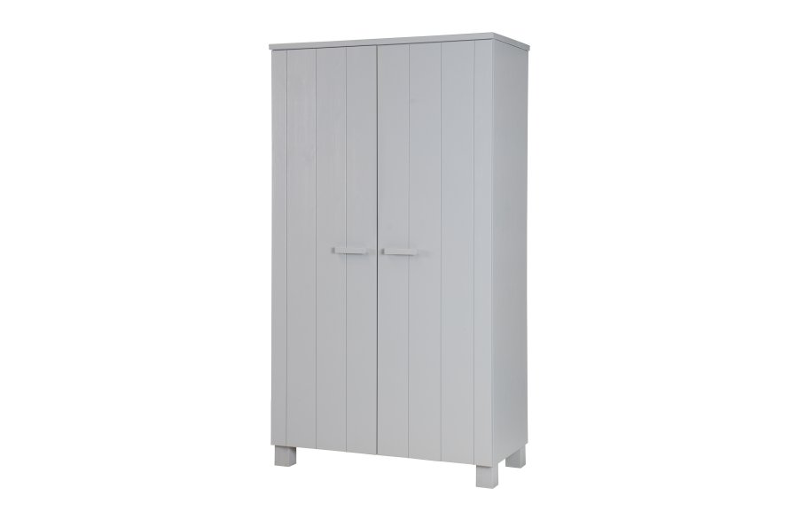 WOOOD Dennis garderobeskab, m. 2 lger, 4 hylder og 1 bjlestang - beton gr fyrretr og melamin