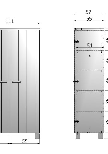 WOOOD Dennis garderobeskab, m. 2 lger, 4 hylder og 1 bjlestang - beton gr fyrretr og melamin