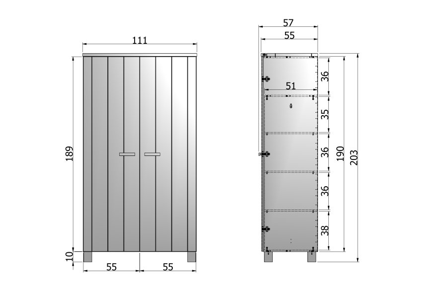 WOOOD Dennis garderobeskab, m. 2 lger, 4 hylder og 1 bjlestang - beton gr fyrretr og melamin
