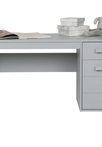 WOOOD Dennis skrivebord, m. 1 lge, 1 hylde og 1 skuffe - betongr fyrretr (141x59)