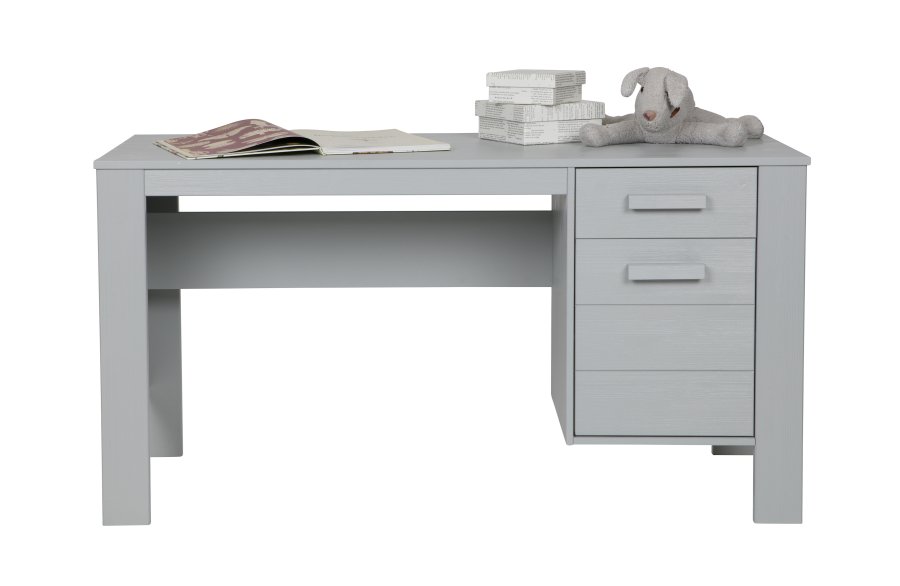 WOOOD Dennis skrivebord, m. 1 lge, 1 hylde og 1 skuffe - betongr fyrretr (141x59)