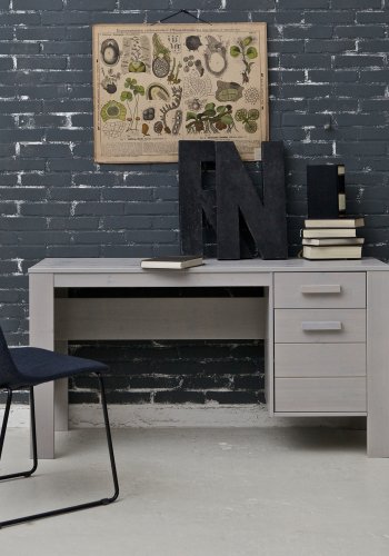 WOOOD Dennis skrivebord, m. 1 lge, 1 hylde og 1 skuffe - betongr fyrretr (141x59)