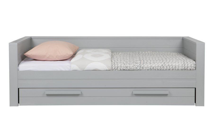 WOOOD Dennis sengeskuffe/gsteseng, ekskl. lamelbund og madras - betongr fyrretr (198x91)