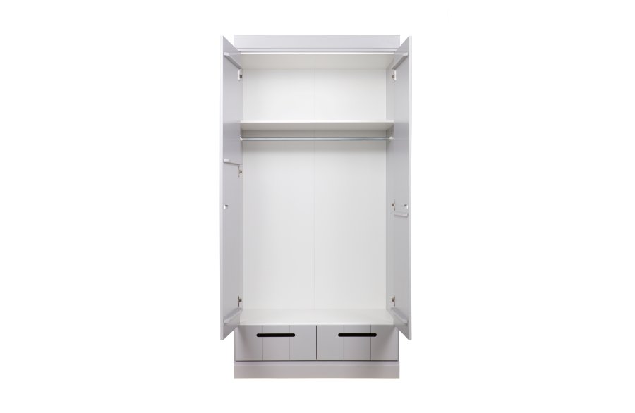 WOOOD Connect garderobeskab, m. 2 lger, 1 hylde, 1 bjlestang og 2 skuffer - betongr fyrretr