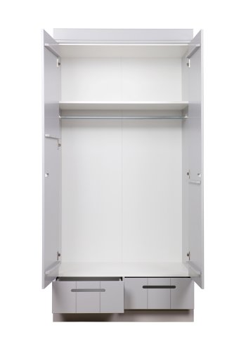 WOOOD Connect garderobeskab, m. 2 lger, 1 hylde, 1 bjlestang og 2 skuffer - betongr fyrretr