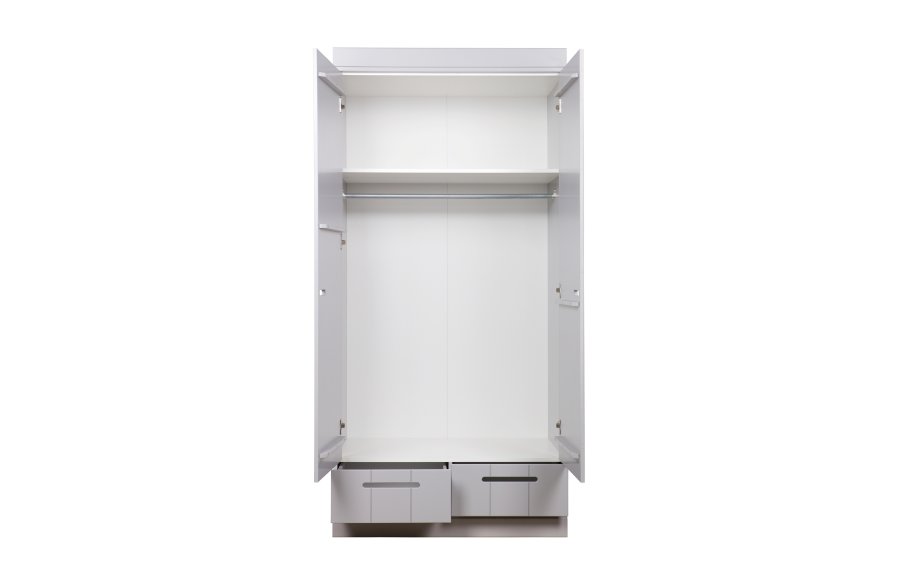 WOOOD Connect garderobeskab, m. 2 lger, 1 hylde, 1 bjlestang og 2 skuffer - betongr fyrretr