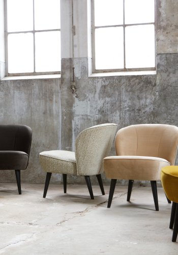 WOOOD Sara lnestol - okker polyester fljl og birketr