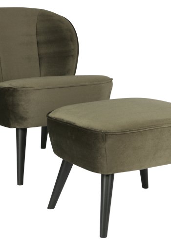 WOOOD Sara lnestol - varm grn polyester fljl og birketr