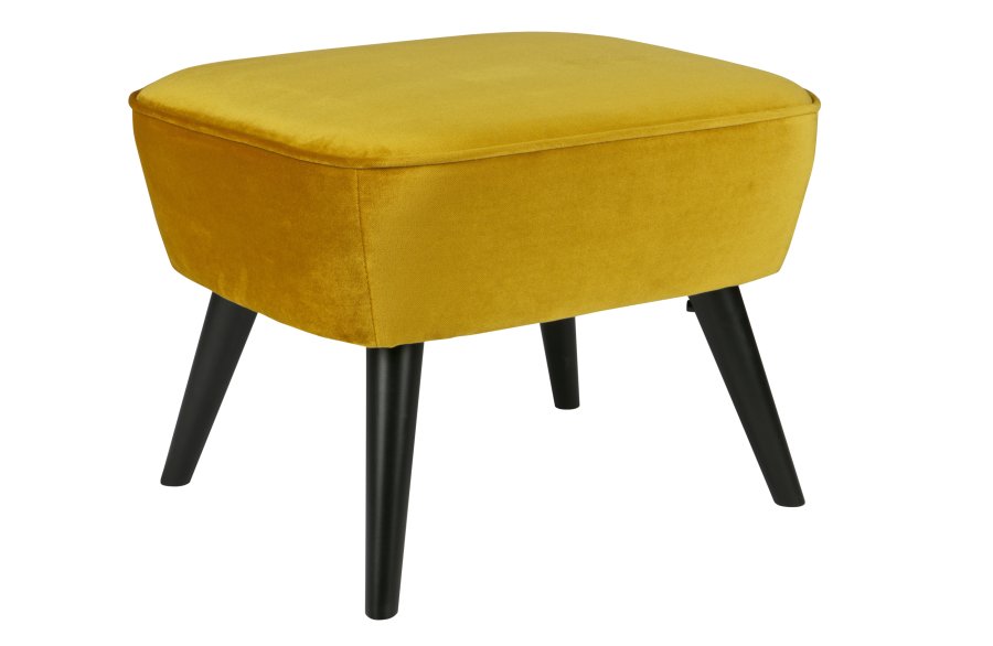 WOOOD Sara skammel, rektangulr - okker polyester fljl og sort tr (56x36)