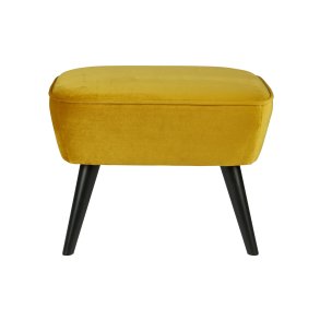 WOOOD Sara skammel, rektangulr - okker polyester fljl og sort tr (56x36)