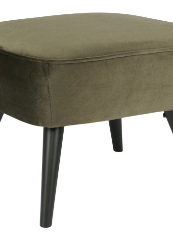 WOOOD Sara skammel, rektangulr - varm grn polyester fljl og sort tr (56x36)