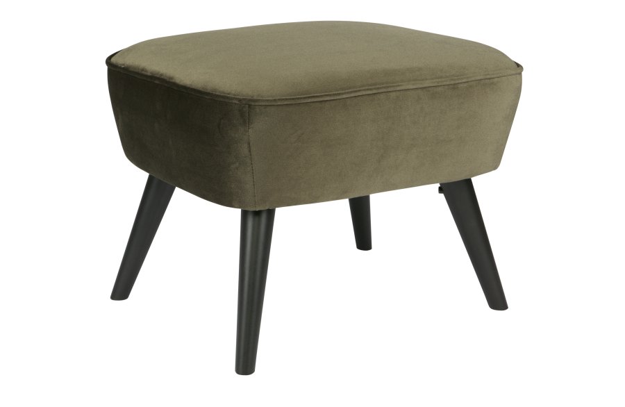 WOOOD Sara skammel, rektangulr - varm grn polyester fljl og sort tr (56x36)