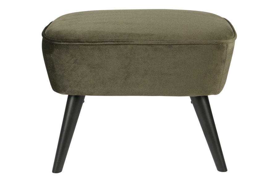 WOOOD Sara skammel, rektangulr - varm grn polyester fljl og sort tr (56x36)