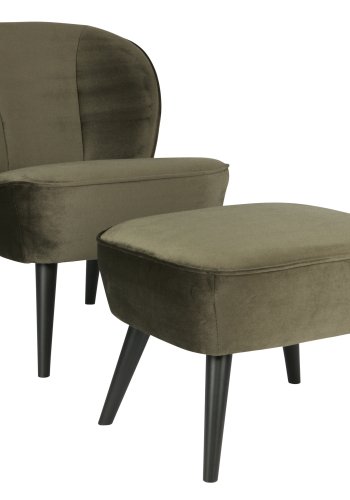 WOOOD Sara skammel, rektangulr - varm grn polyester fljl og sort tr (56x36)