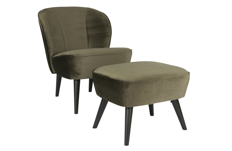 WOOOD Sara skammel, rektangulr - varm grn polyester fljl og sort tr (56x36)