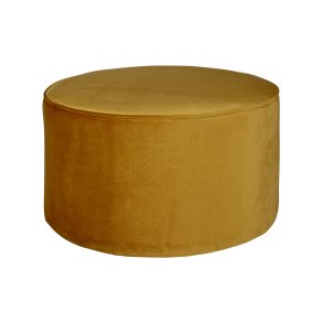 WOOOD Sara lav puf, rund - okker polyester fljl (60)