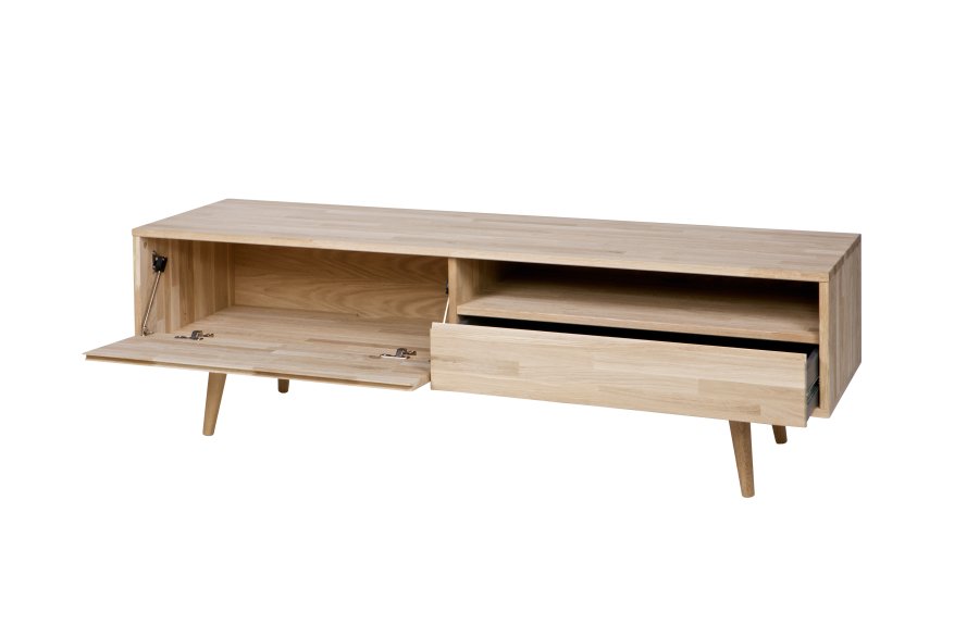WOOOD Tygo TV-bord, m. 1 rum, 1 skuffe og 1 lge - natur eg (150x44)