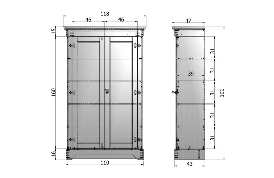 WOOOD Isabel skab, m. 2 lger og 4 hylder - betongr fyrretr og melamin