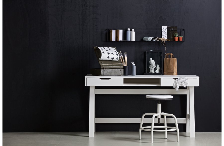 WOOOD Nikki skrivebord, m. 1 rum og 2 skuffer - hvid fyrretr (140x62)