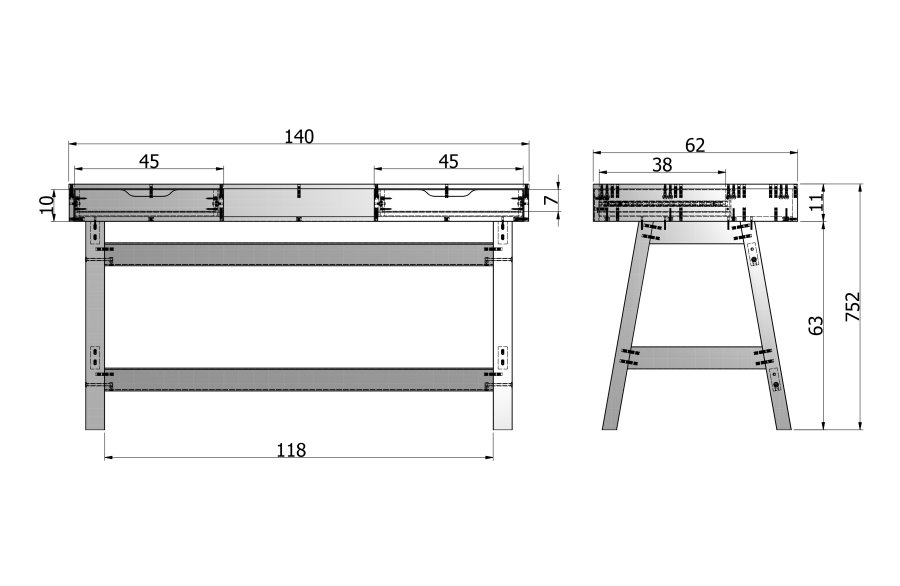 WOOOD Nikki skrivebord, m. 1 rum og 2 skuffer - hvid fyrretr (140x62)