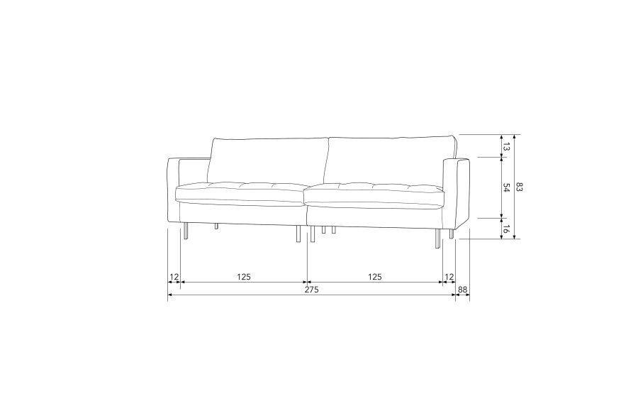 BEPUREHOME Rodeo 3 pers. sofa - cognac stof