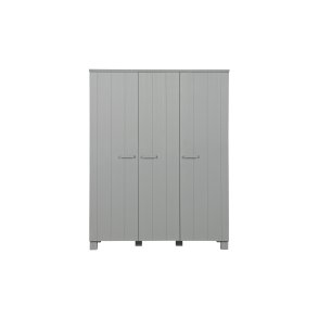 WOOOD Dennis garderobeskab til brn, m. 3 lger, 5 hylder og 1 bjlestang - beton gr fyrretr