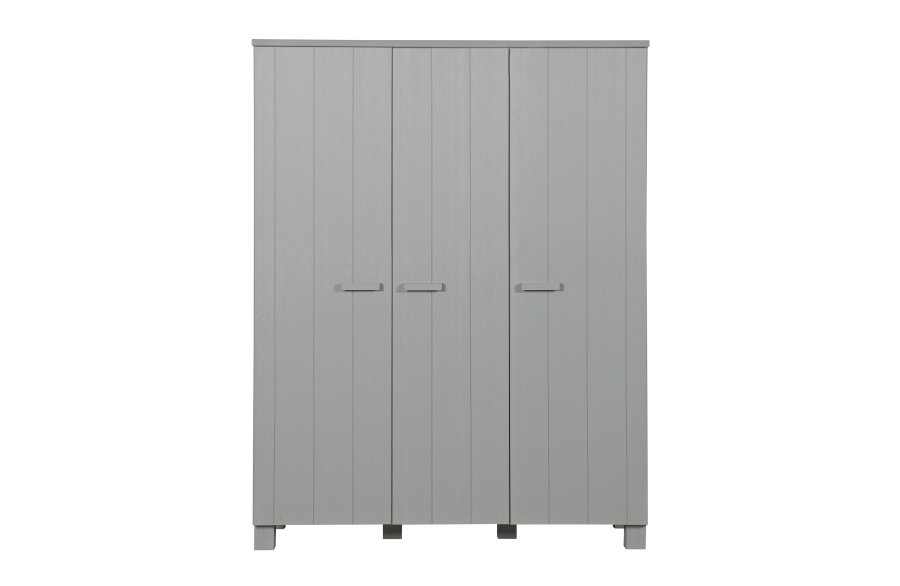 WOOOD Dennis garderobeskab til brn, m. 3 lger, 5 hylder og 1 bjlestang - beton gr fyrretr