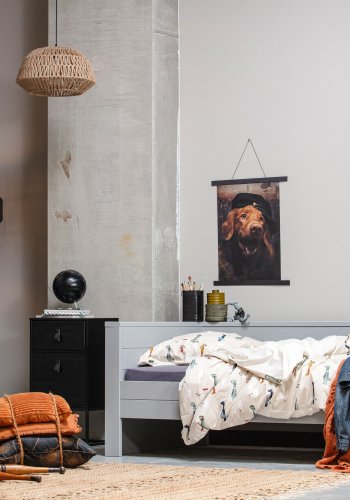 WOOOD Dennis garderobeskab til brn, m. 3 lger, 5 hylder og 1 bjlestang - beton gr fyrretr