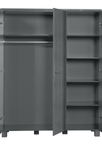 WOOOD Dennis garderobeskab til brn, m. 3 lger, 5 hylder og 1 bjlestang - stlgr fyrretr