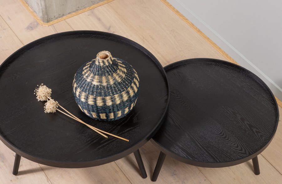 WOOOD Mesa sidebord L, rund - sort MDF og fyrretr (60)