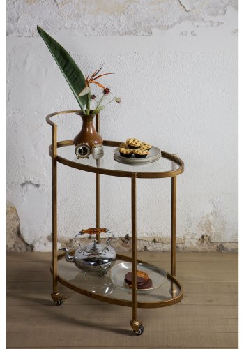 BEPUREHOME Collection rullebord, m. 2 glashylder og hjul, oval - antik messing metal (67x35)