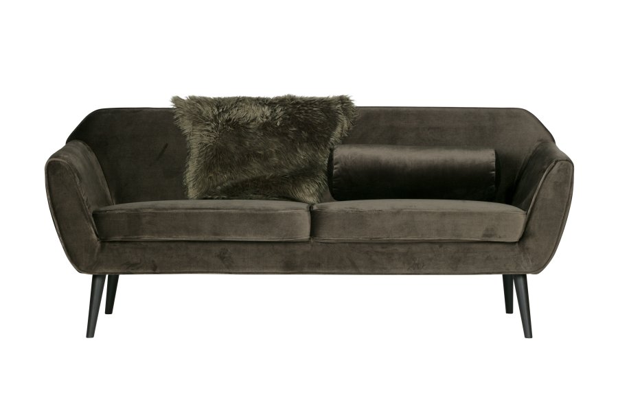 WOOOD Rocco sofa - varm grn polyester og sort birketr