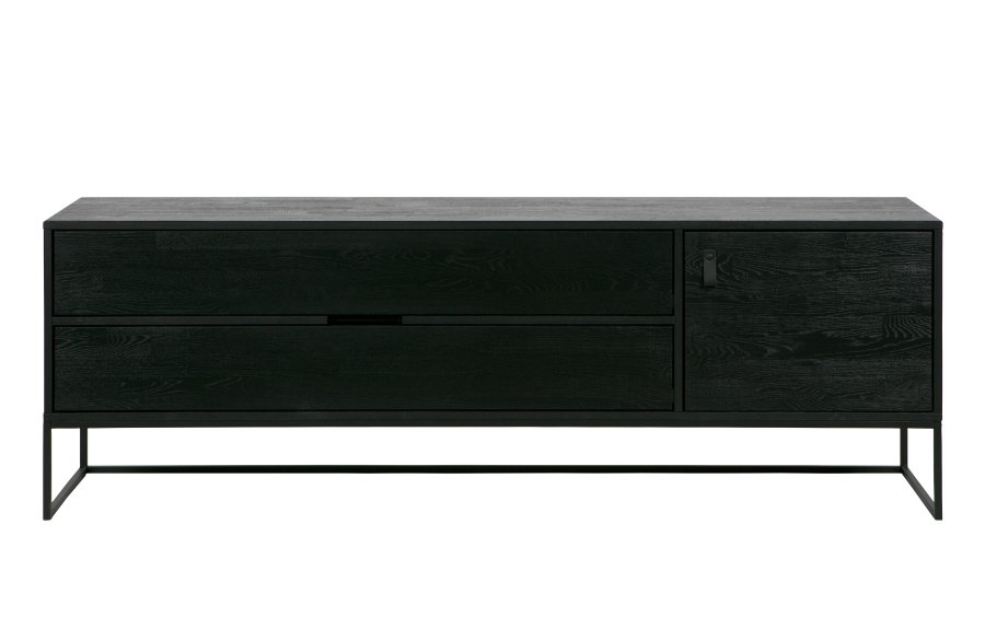 WOOOD EXCLUSIVE Silas TV-bord, m. 1 lge, 1 hylde, 2 skuffer - sort Blacknight brstet asketr