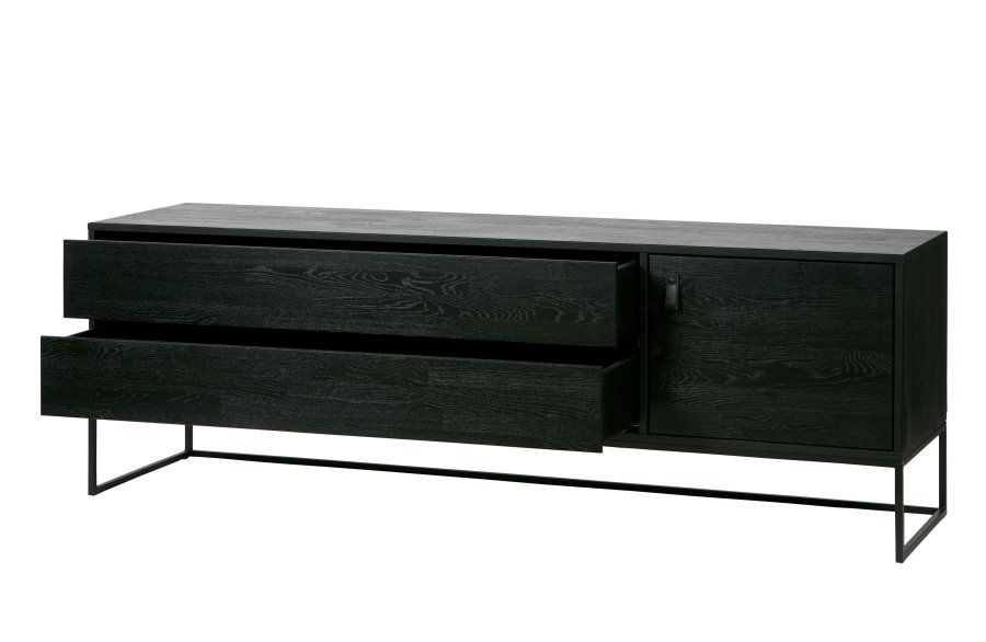 WOOOD EXCLUSIVE Silas TV-bord, m. 1 lge, 1 hylde, 2 skuffer - sort Blacknight brstet asketr