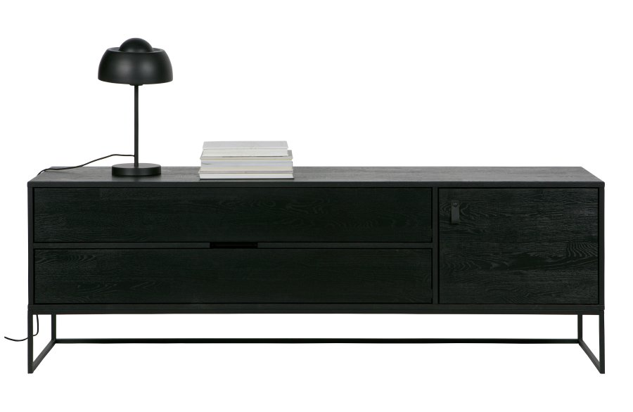 WOOOD EXCLUSIVE Silas TV-bord, m. 1 lge, 1 hylde, 2 skuffer - sort Blacknight brstet asketr