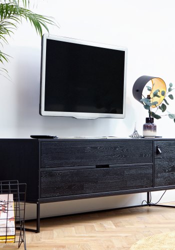 WOOOD EXCLUSIVE Silas TV-bord, m. 1 lge, 1 hylde, 2 skuffer - sort Blacknight brstet asketr