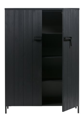 WOOOD Bruut skab, m. 2 lger og 3 hylder - sort fyrretr og metal
