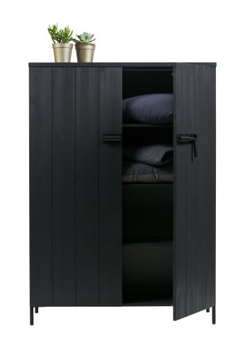 WOOOD Bruut skab, m. 2 lger og 3 hylder - sort fyrretr og metal